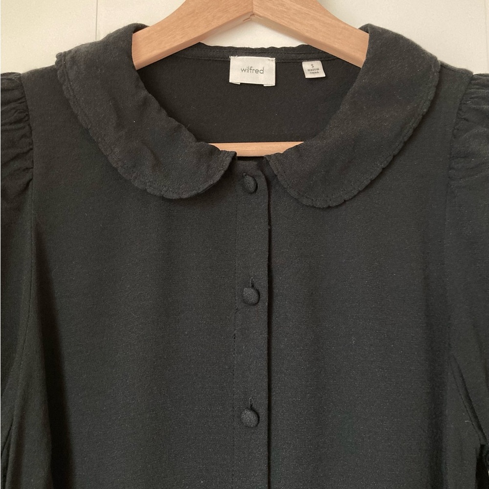 Wilfred Poppins Black Collared Button-Up Puff Sleeve Mini Dress - Picture 6 of 11